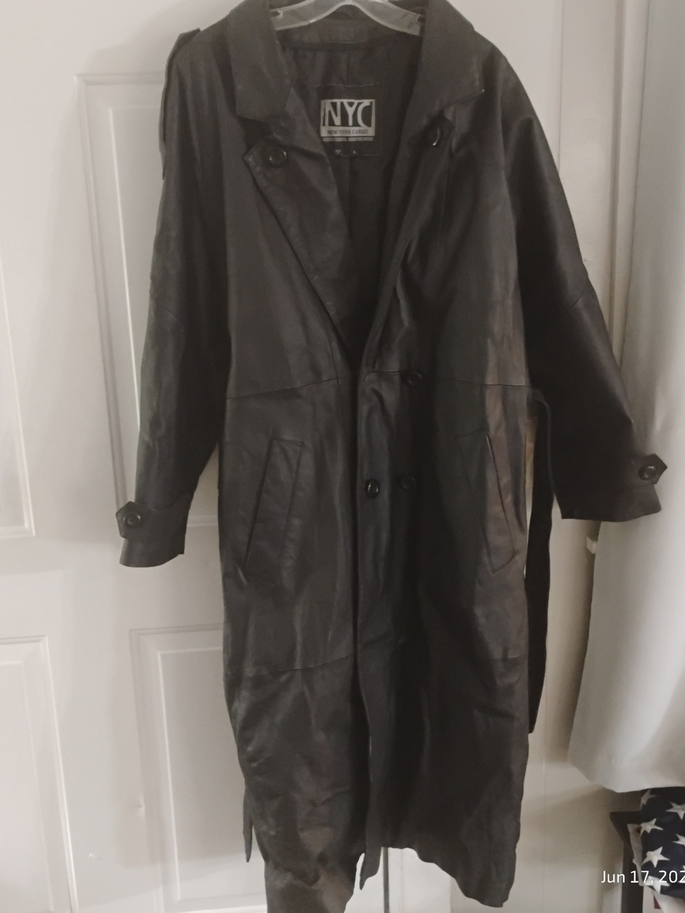 Vintage NYC Cargo Black Genuine Leather Trench Coat - Classic Longline Jacket